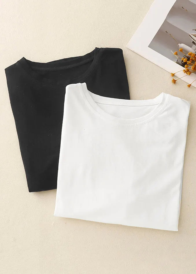 Simple White O Neck Low High Design Cotton T Shirts Summer
