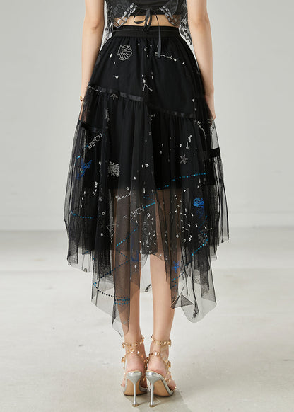 Black Sequins Rhinestone Tulle Skirts Summer