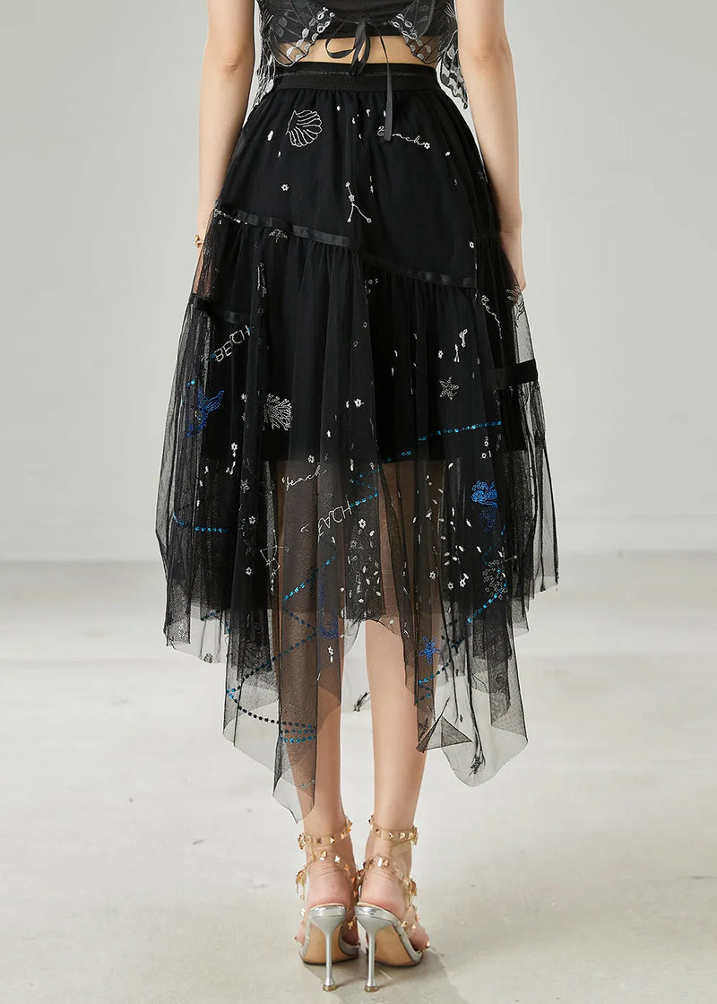 Black Sequins Rhinestone Tulle Skirts Summer