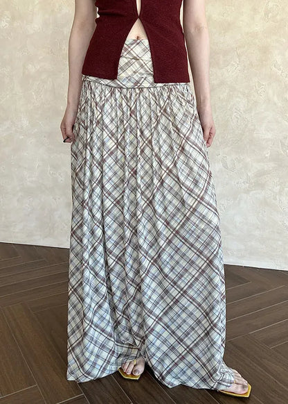 Yellow Wrinkled High Waist Tulle Summer Skirts Plaid