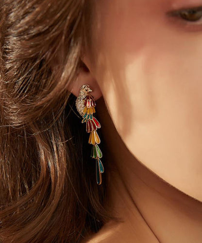 Rainbow Copper Overgild Zircon Parrot Tassel Drop Earrings