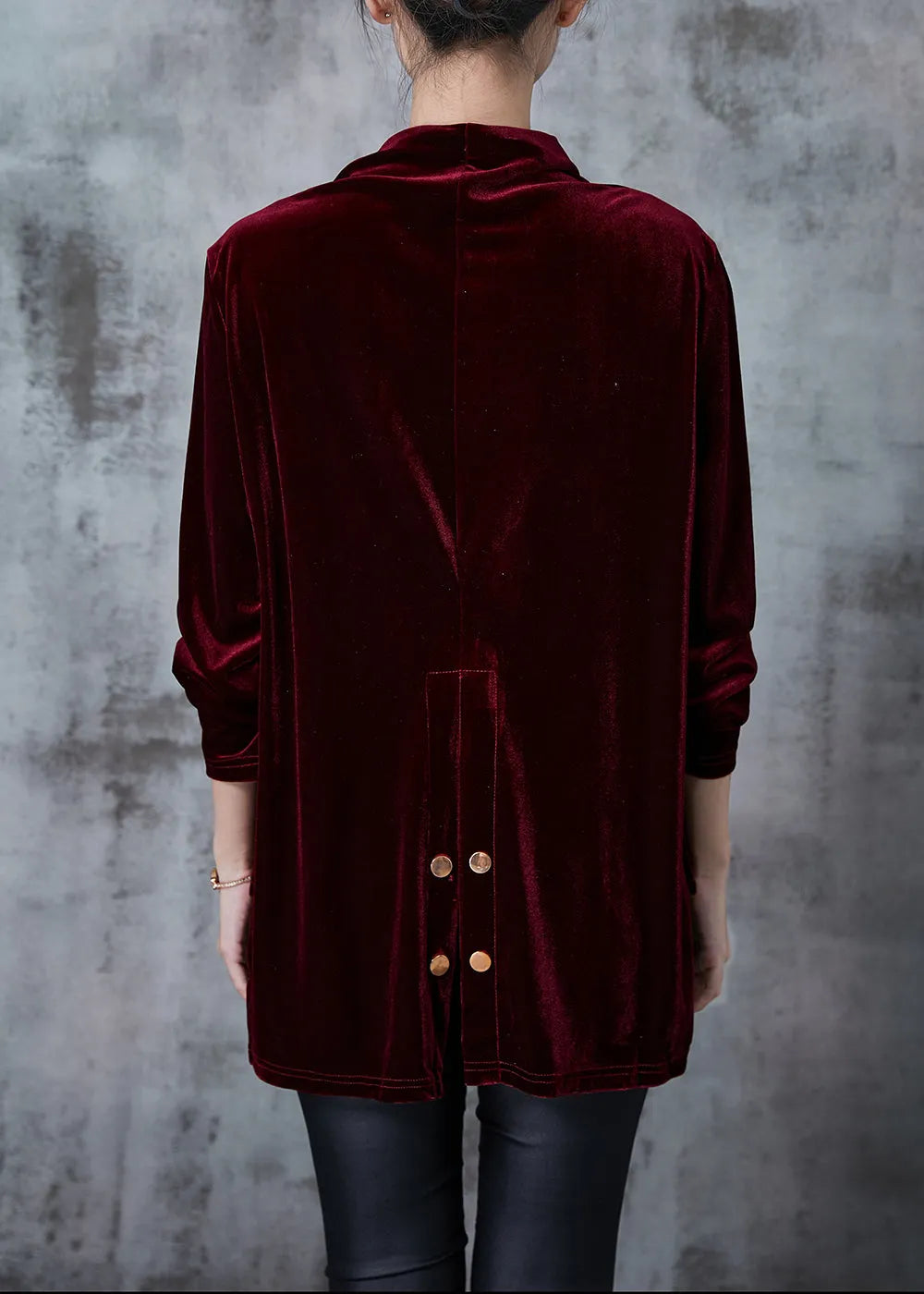 Classy Mulberry Oversized Low High Design Silk Velour Shirt Tops Fall