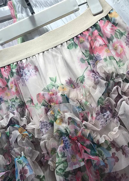 Art Black Print Elastic Waists Tulle a Line Skirt Spring