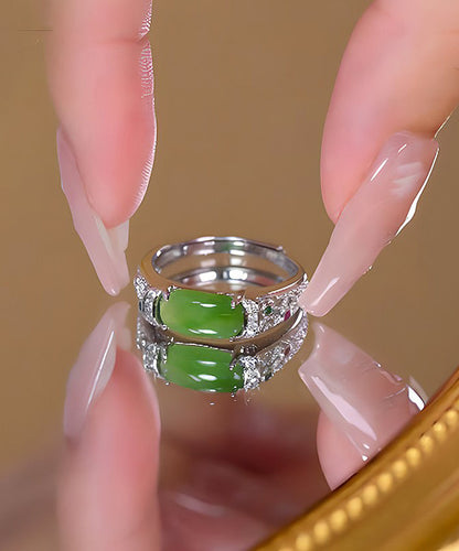 Retro Green Sterling Silver Jade Rings