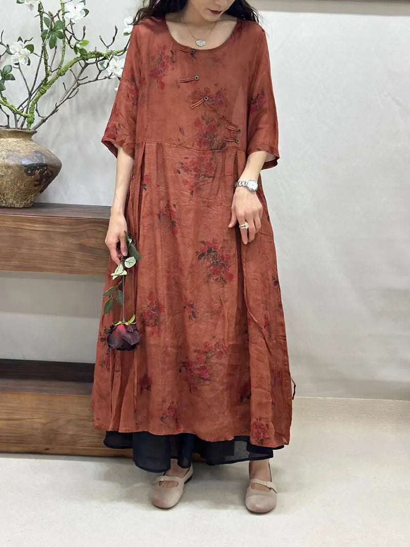 Summer Buckle Ramie Loose Dress