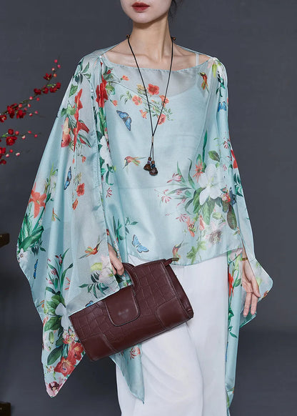 Diy Green Oversized Print Chiffon Upf 50+ Tops Summer