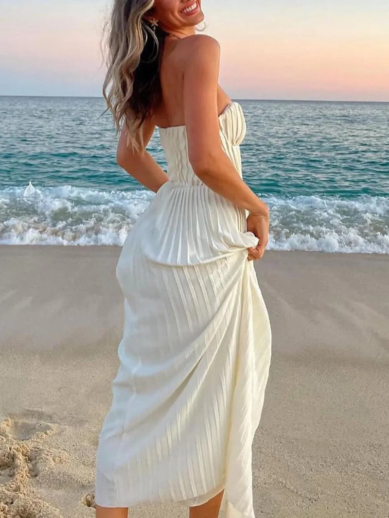 Pleated Strapless Maxi Dress