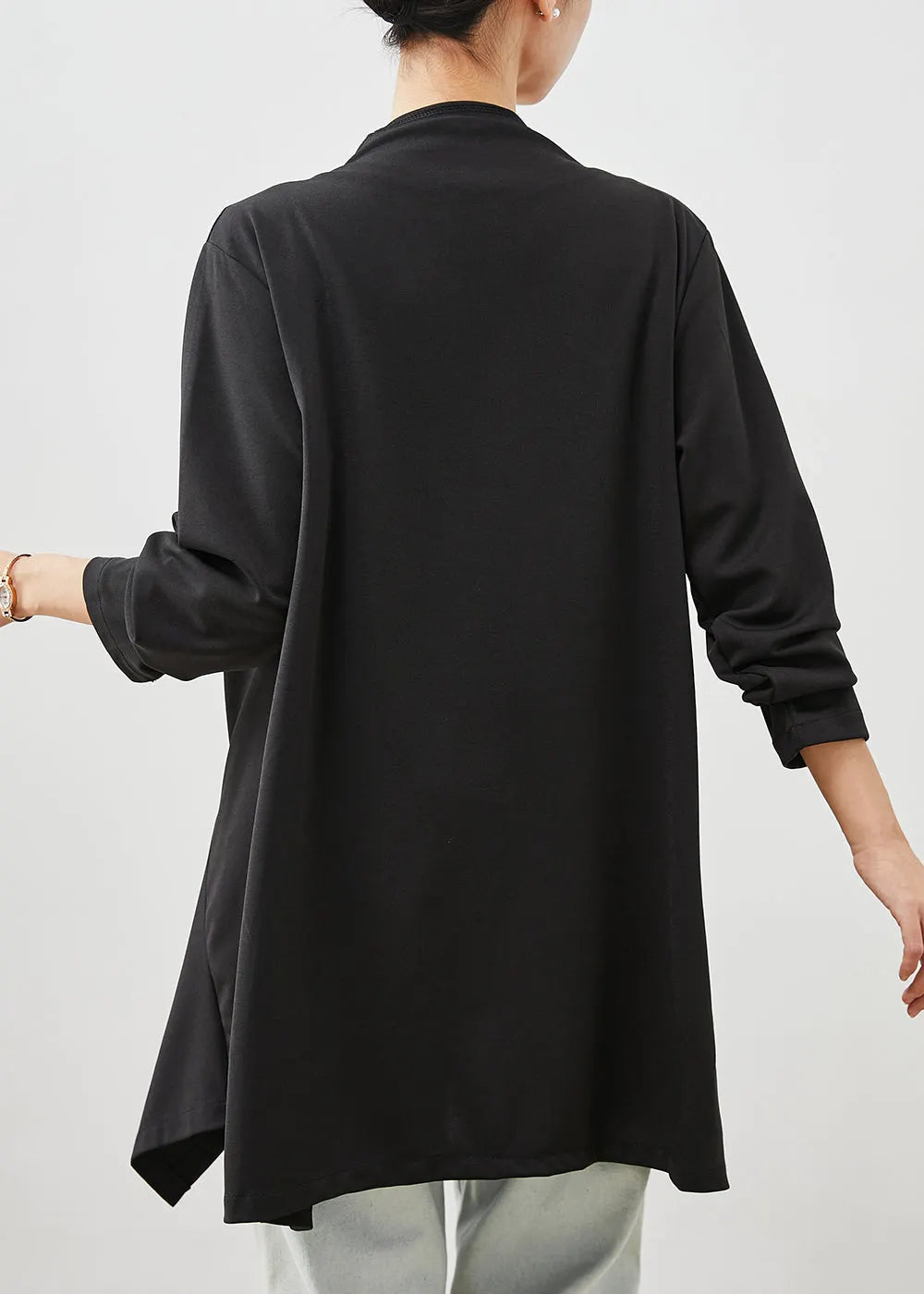 Black Asymmetrical Patchwork Cotton Cardigan Spring