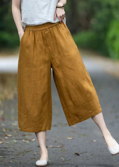 Yellow Oversized Pockets Linen Pants Summer
