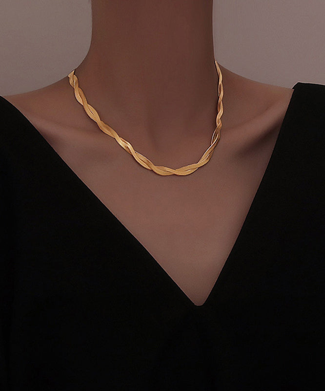 Gold Stainless Steel Overgild Crossing Fried Dough Twists Princess Necklace