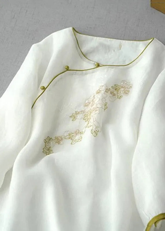 Apricot Embroidered Patchwork Button Shirt Summer