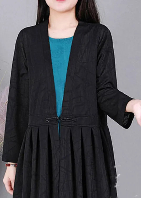 Black V Neck Cinched Linen Cardigans Long Sleeve