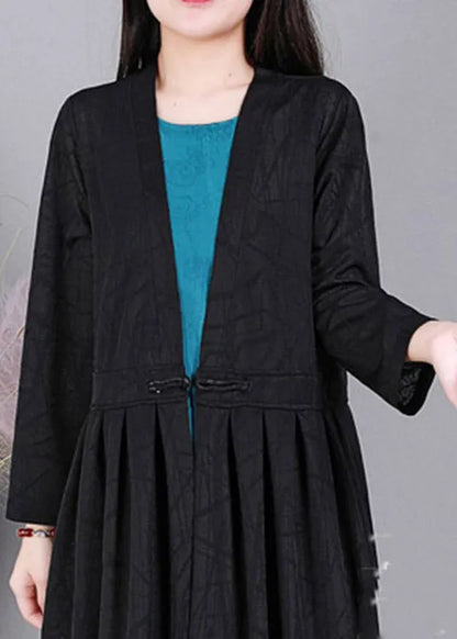Black V Neck Cinched Linen Cardigans Long Sleeve