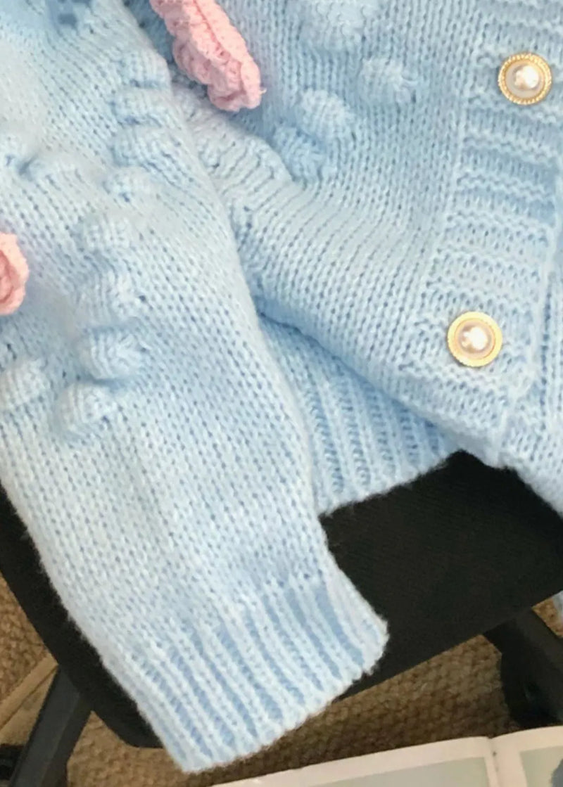 French Blue O Neck Patchwork Knit Cardigans Fall