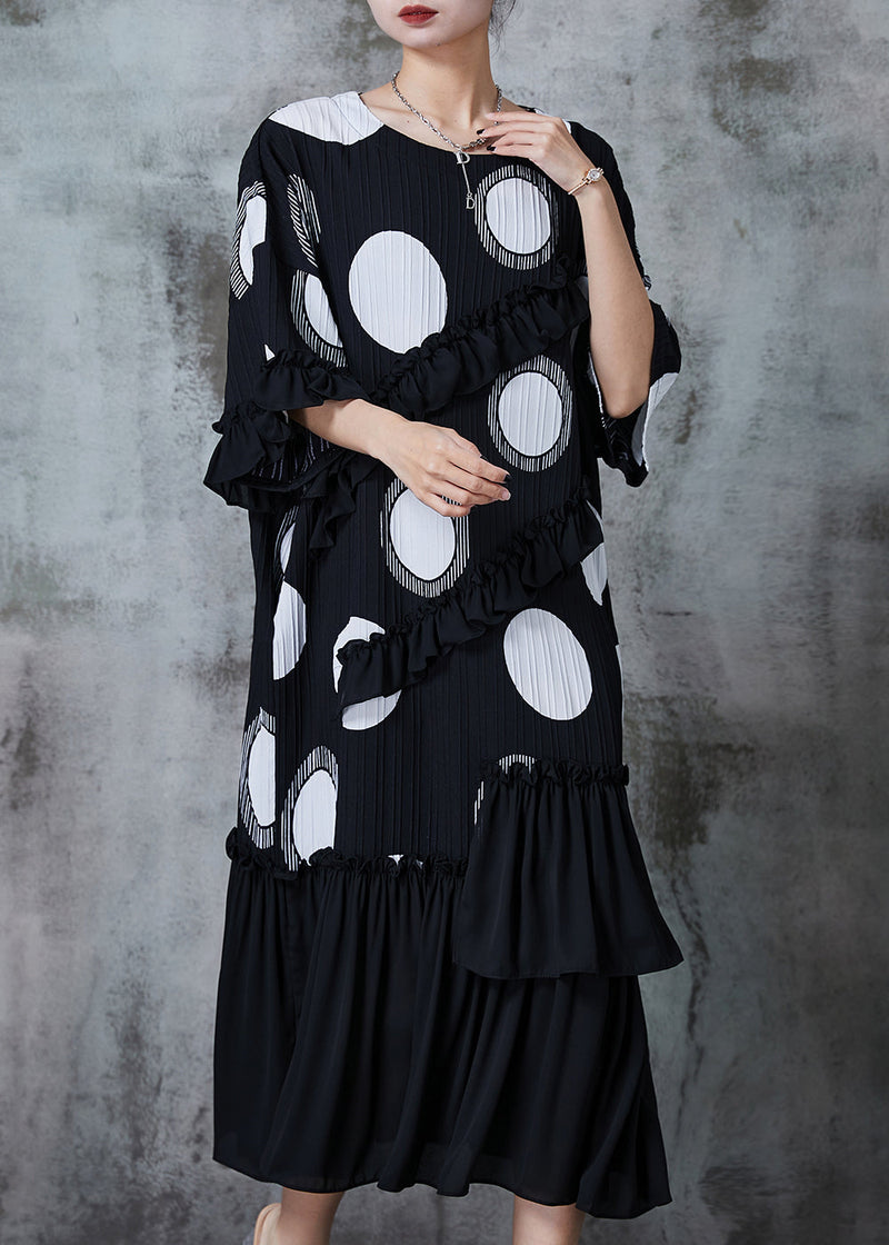 Black Ruffled Patchwork Chiffon Maxi Dress Summer