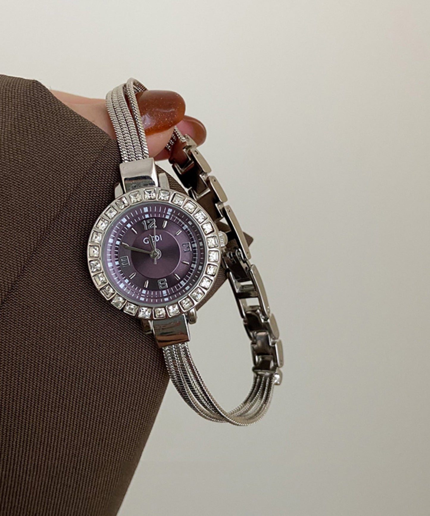 Blue Stainless Steel Zircon Quartz Movement Chain Waterproof Watches