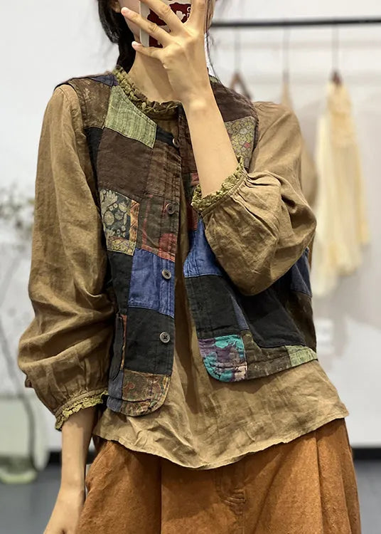 Autumn New Style Irregular Splicing Printed Vest