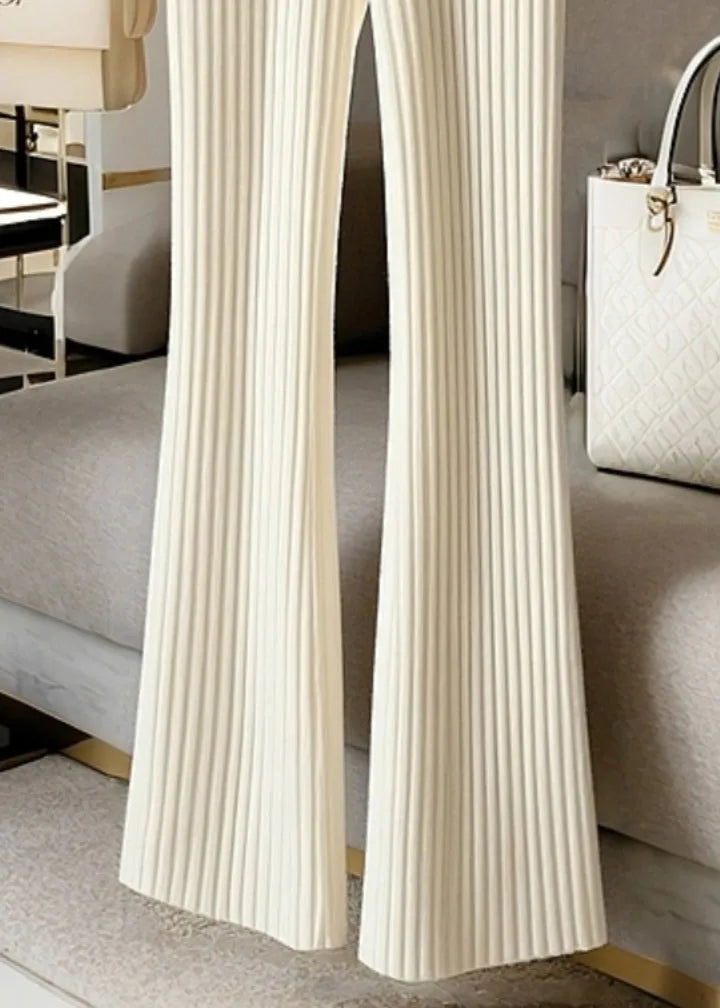 New White High Waist Knit Pants Spring
