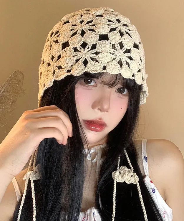 White Tassel Hollow Out Knit Bonnie Hat