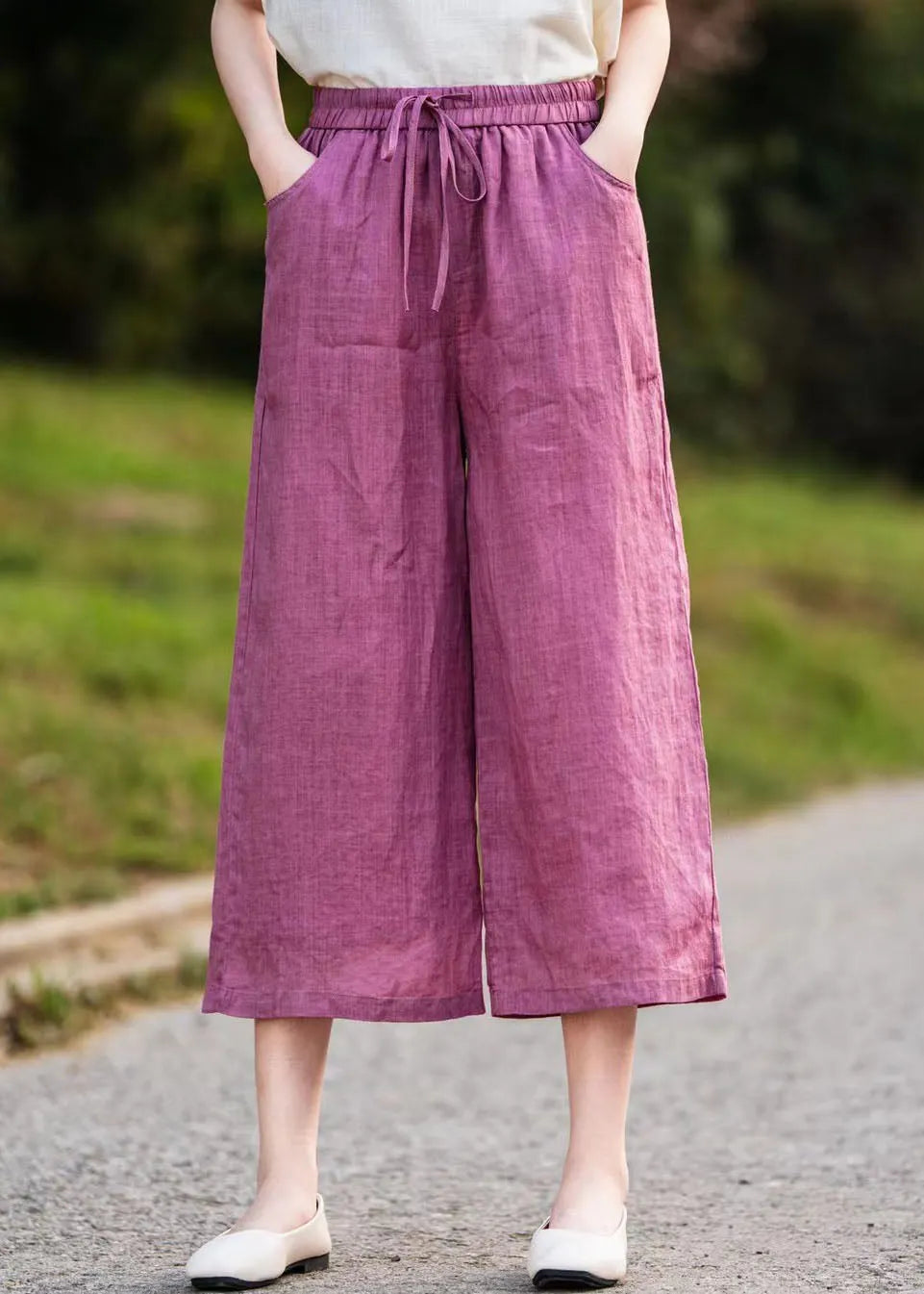 Rose Oversized Linen Wide Leg Pants Summer