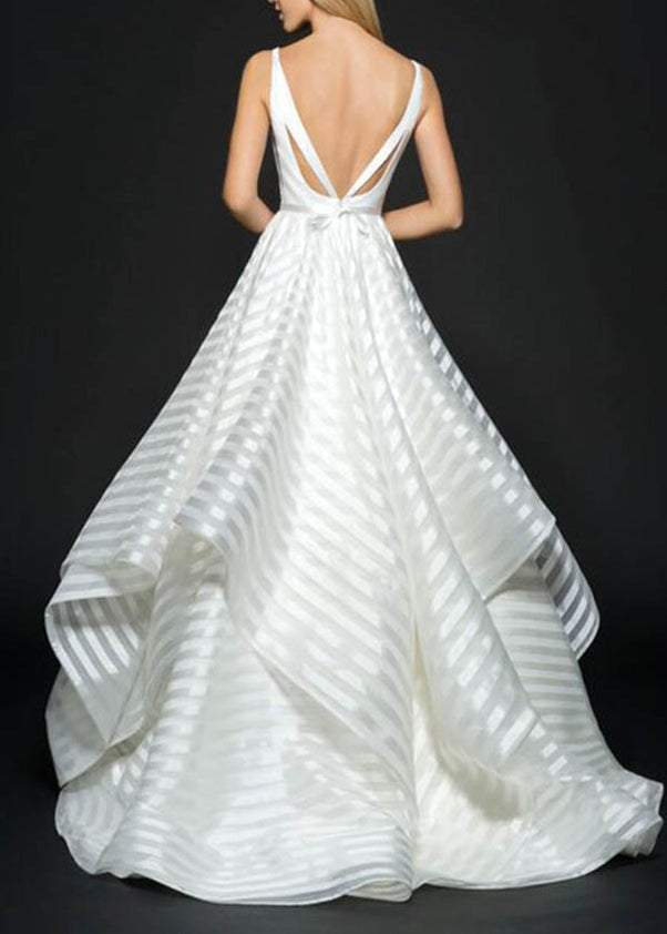 White V Neck Backless Asymmetrical Design Dress Summer