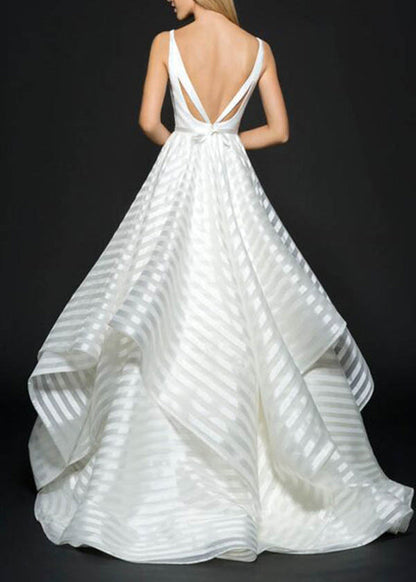 White V Neck Backless Asymmetrical Design Dress Summer