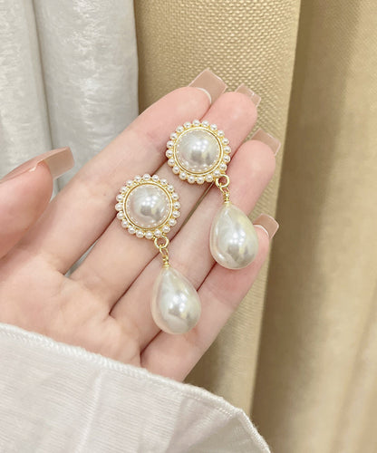 White Sterling Silver Pearl Water Drop Drop Earrings