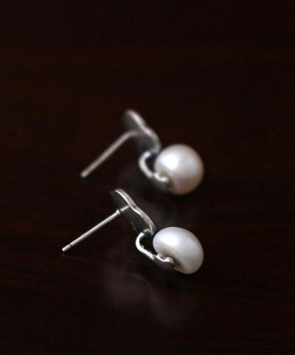 Silk Sterling Silver Pearl Lotus Leaf Stud Earrings