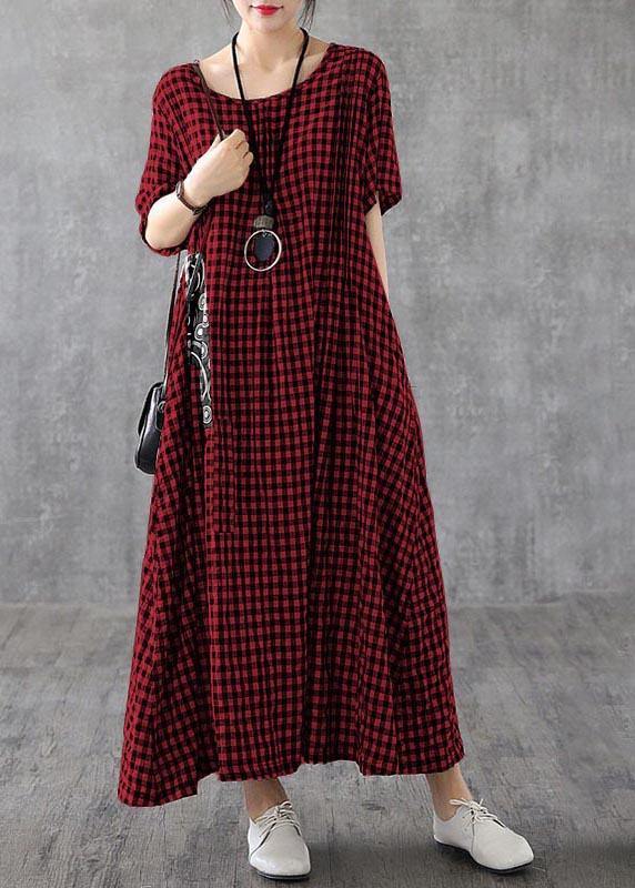 Vivid Patchwork Linen Quilting Dresses Runway Black Plaid Dresses Summer