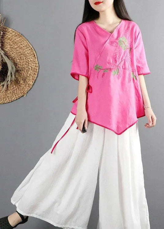 Boutique Rose Embroidered Cotton Shirts Short Sleeve