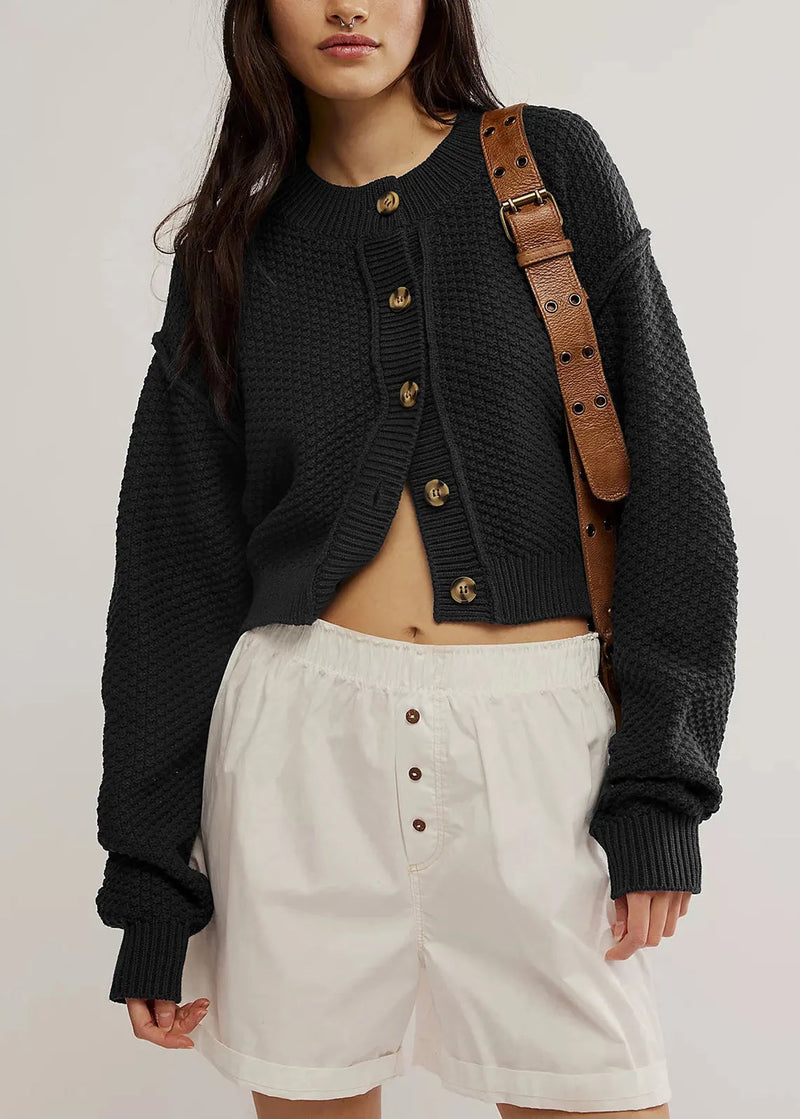Style Grey O Neck Button Knit Loose Cardigans Fall