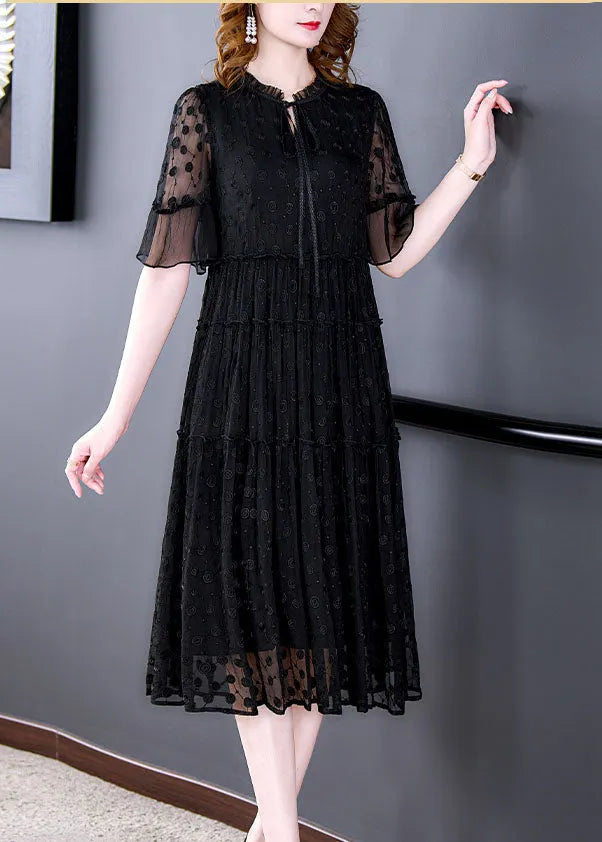 Black Embroidered Hollow Out Lace Long Dress Summer