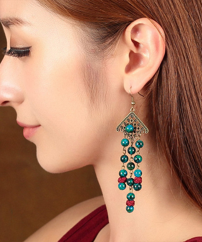 Green Sterling Silver Alloy Gem Stone Drop Earrings