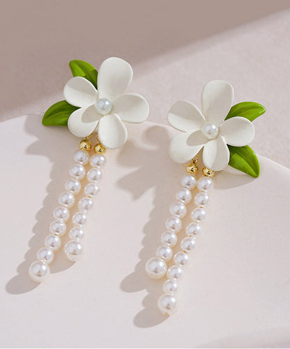 White Sterling Silver Alloy Pearl Tassel Drop Earrings