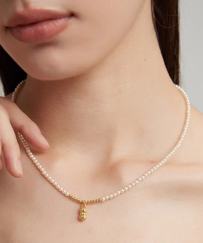 Gold Copper Overgild Pearl Peanut Pendant Necklace
