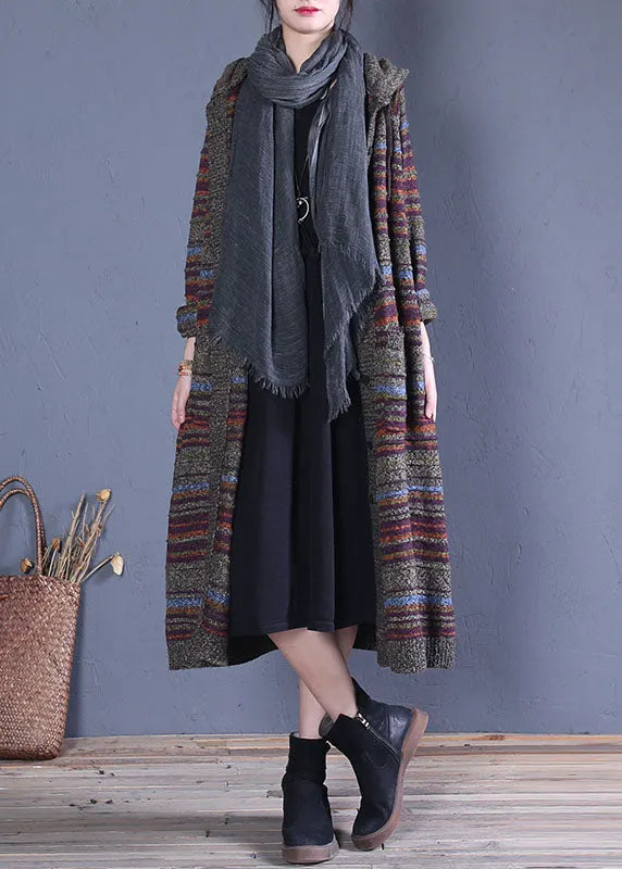 Camel Hooded Pockets Knit Cardigans Spring