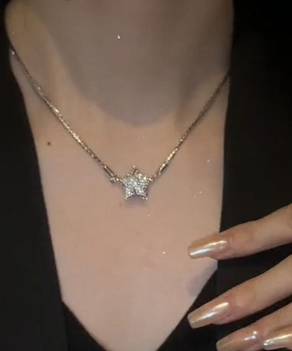 Silk Sterling Silver Zircon Five-pointed Star Pendant Necklace
