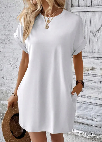 Black O Neck Cotton Mid Dresses Summer