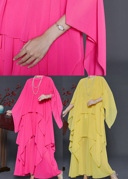 Yellow Chiffon Long Dresses Asymmetrical Design Summer