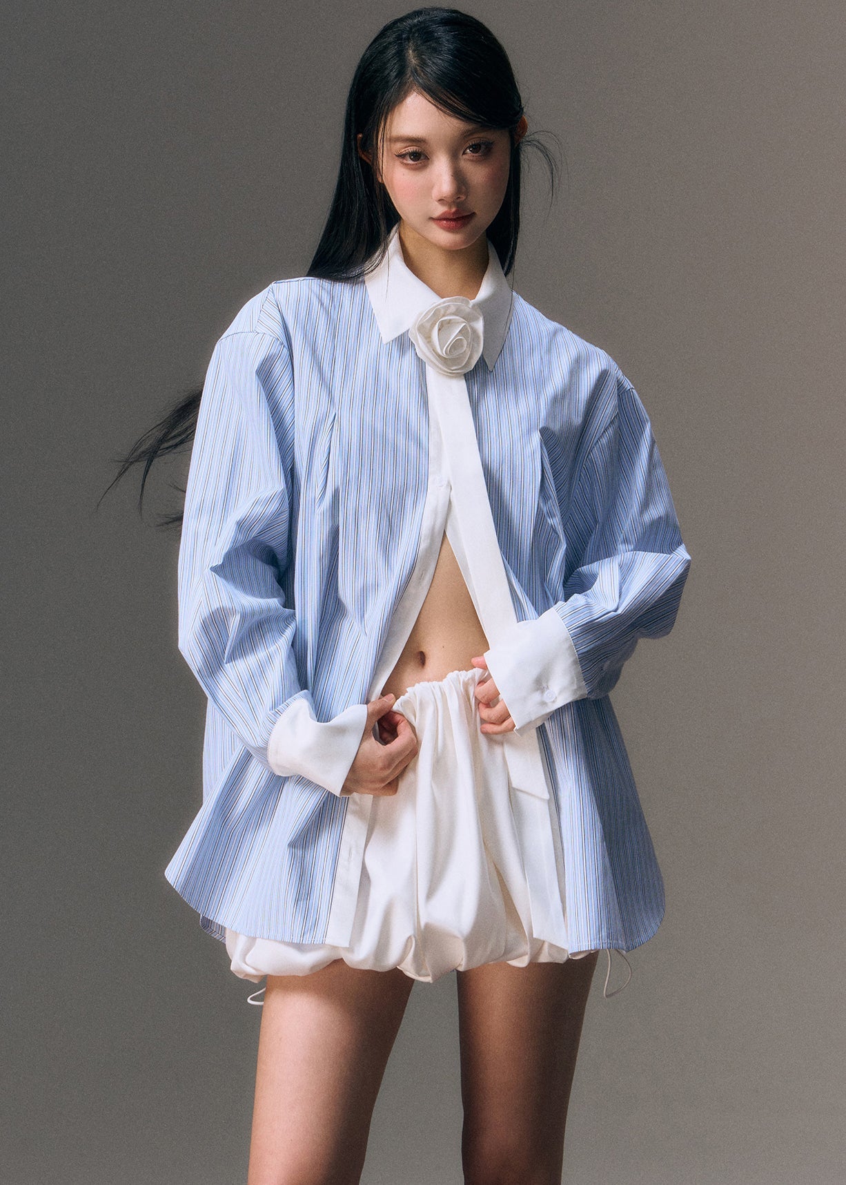 Blue Peter Pan Collar Striped Shirt and Skirts Two Pieces Set Fall