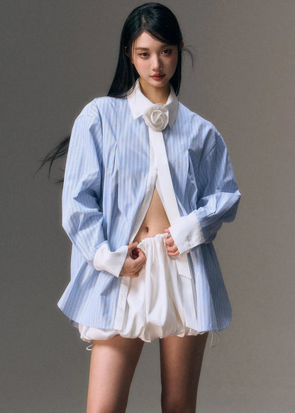 Blue Peter Pan Collar Striped Shirt and Skirts Two Pieces Set Fall