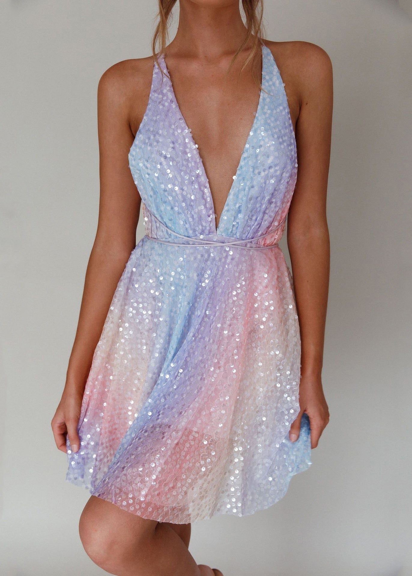 Backless Suspender Sequin Dress