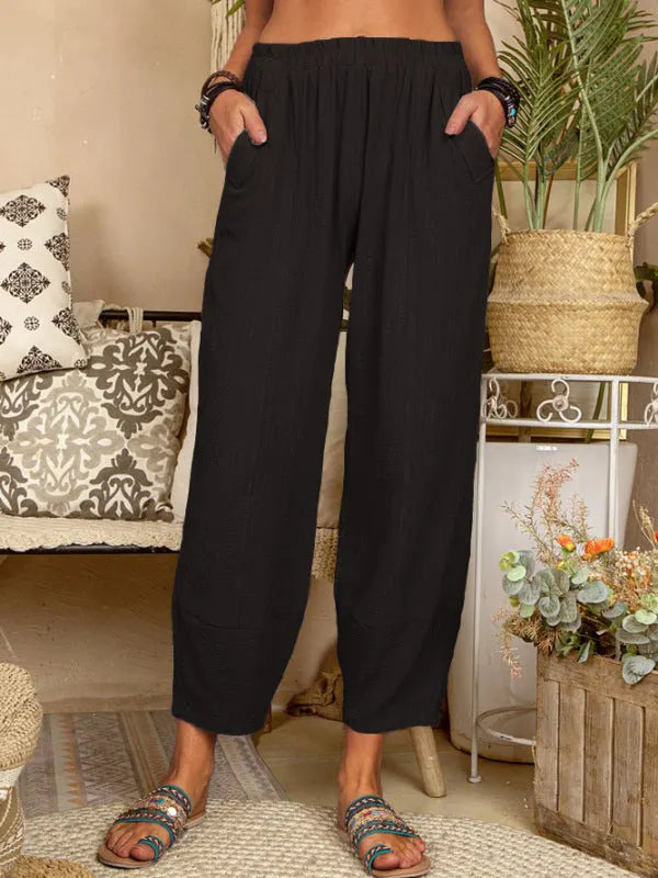 Color Loose Cotton Linen Pants Home Harem Pants