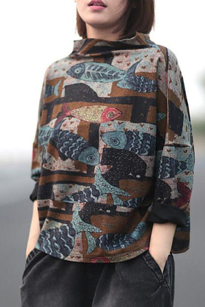 Limited Stock- Literary Fish Leaf Loose -t-shirt