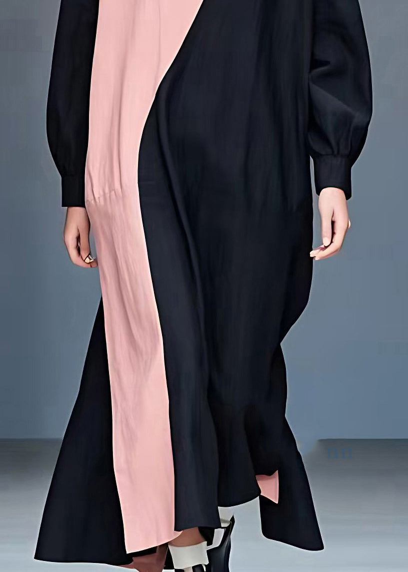 Black Patchwork Maxi Dress Long Sleeve