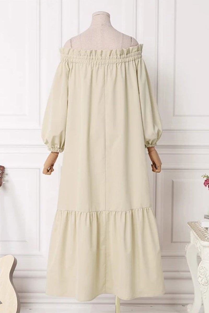 Patchwork Off the Shoulder a Line Dresses(3 Colors)