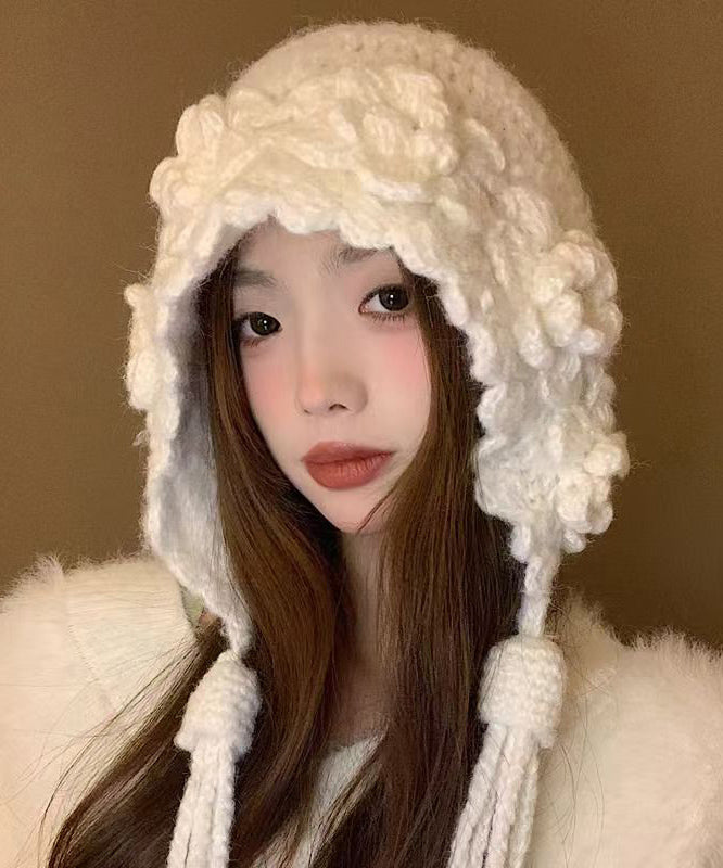 Stylish Handmade White Tassel Knit Bonnie Hat