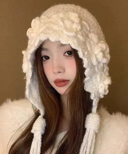 Stylish Handmade White Tassel Knit Bonnie Hat