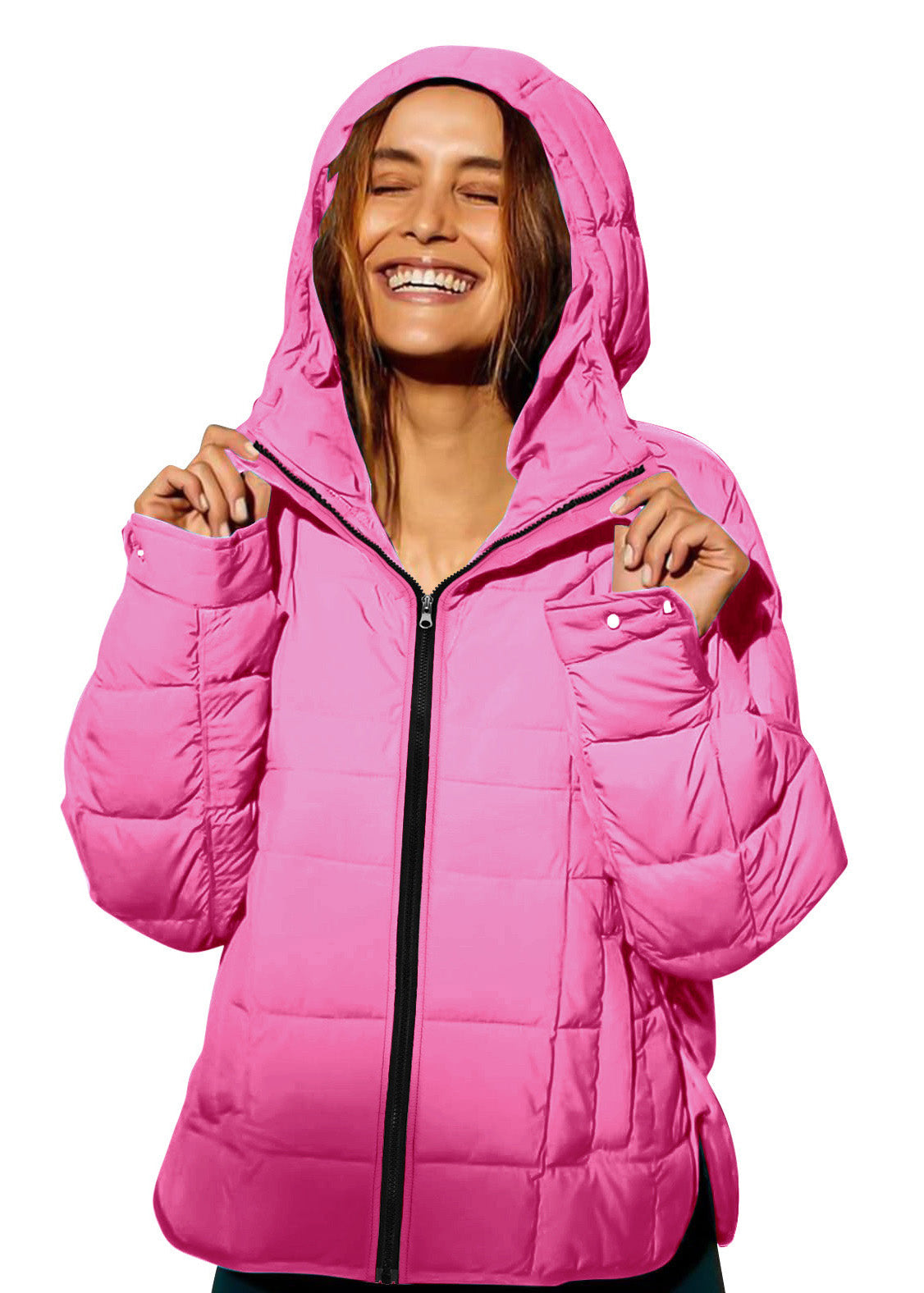 Yellow Hooded Pockets Fine Cotton Filled Jacket Winter