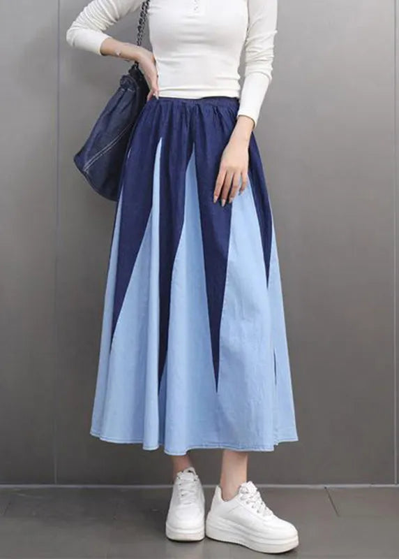 Modern Blue High Waist Patchwork a Line Skirt Spring
